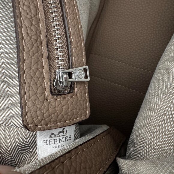 Leather Handbag Small Tote Taupe Silver Horse Carriage Taupe Logo - Picture 7 of 9